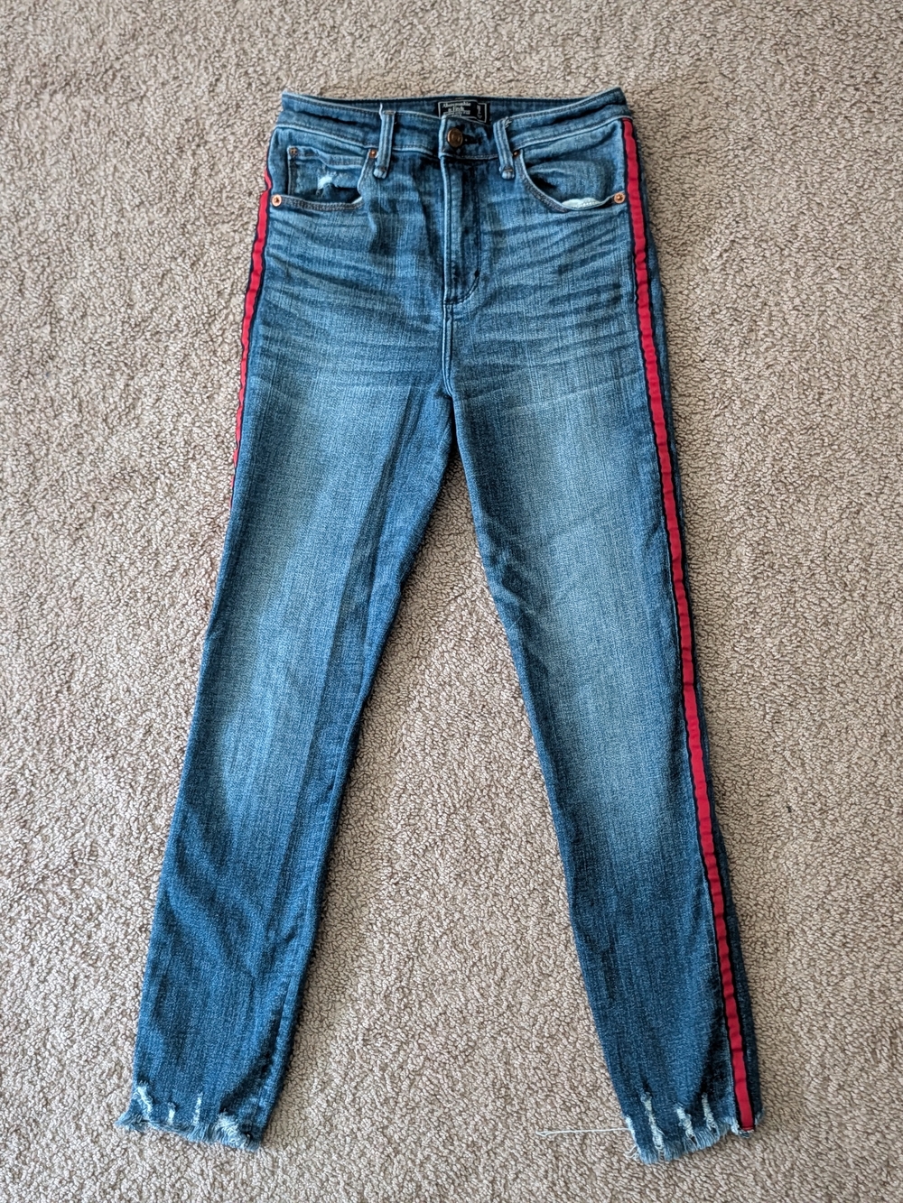 Abercrombie & Fitch Simone High Rise Ankle Red Side Stripe Jeans Size 26 / 2R